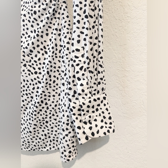 Lovers And Friends Black White Leopard Long Sleeve Plunging Neck Tie Mini Dress - Picture 8 of 12